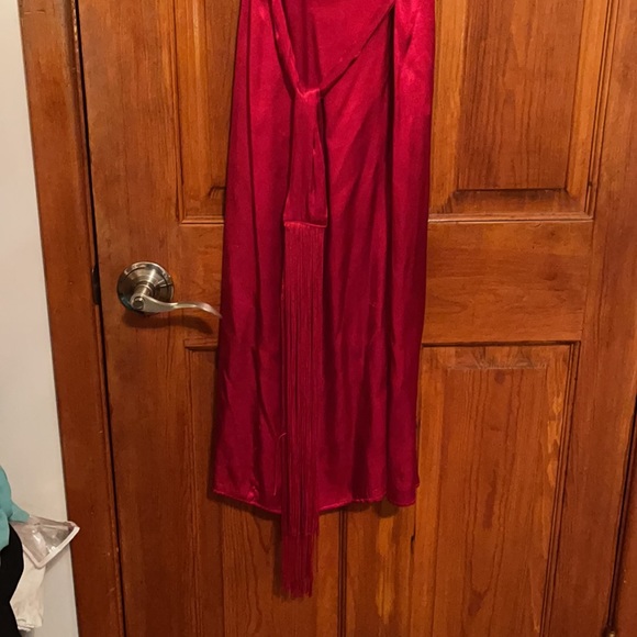 Zara Red Satin Midi Slip Dress with Slit - Picture 3 of 6